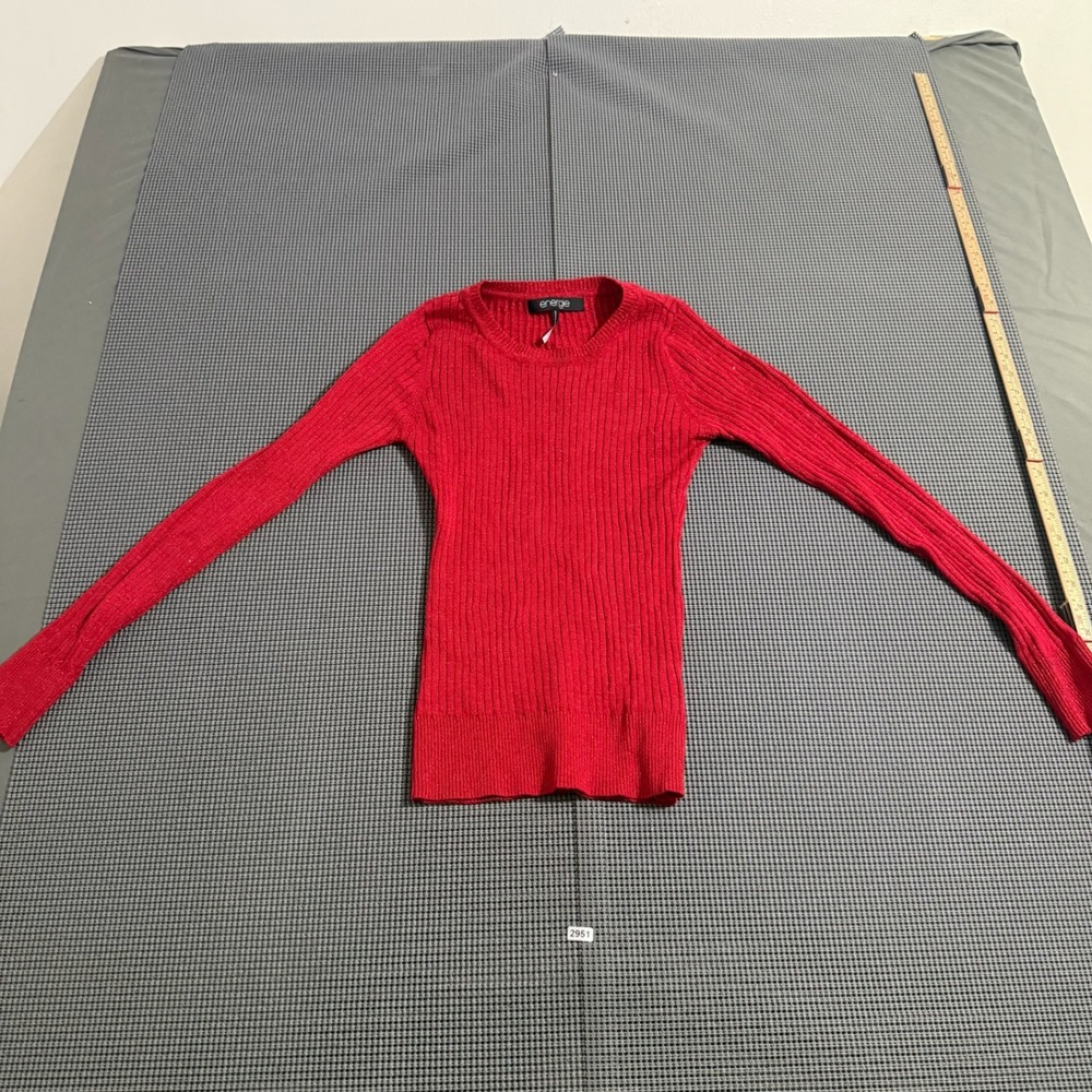 Energie Womens Red Ribbed Metallic Shimmer Long Sleeve Crew Neck Sweater Size L